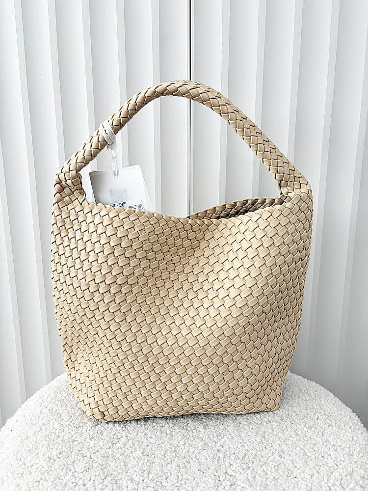Torebka shopper na ramię beżowa plecionka