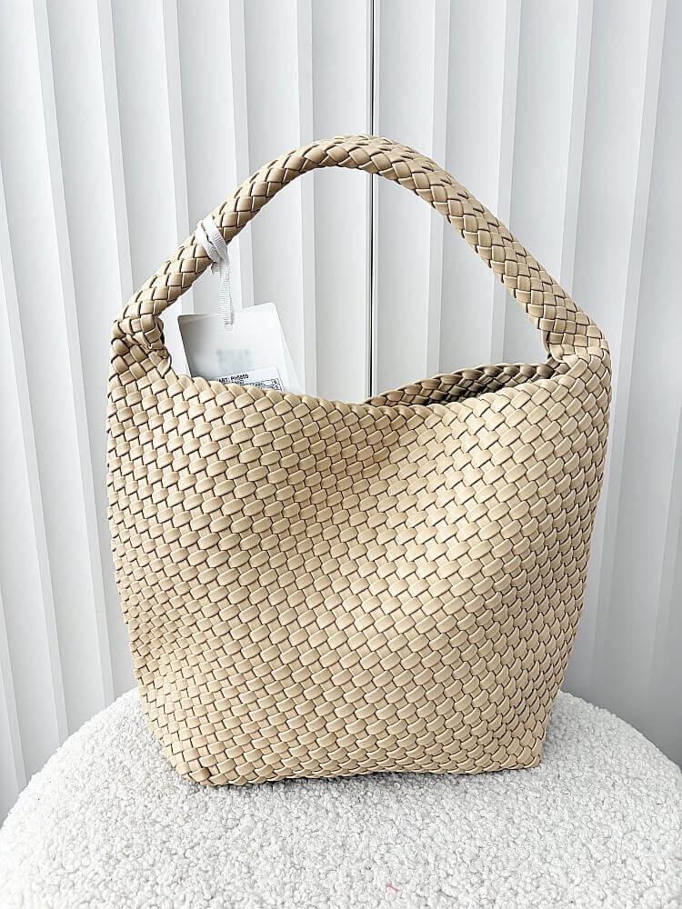 Torebka shopper na ramię beżowa plecionka