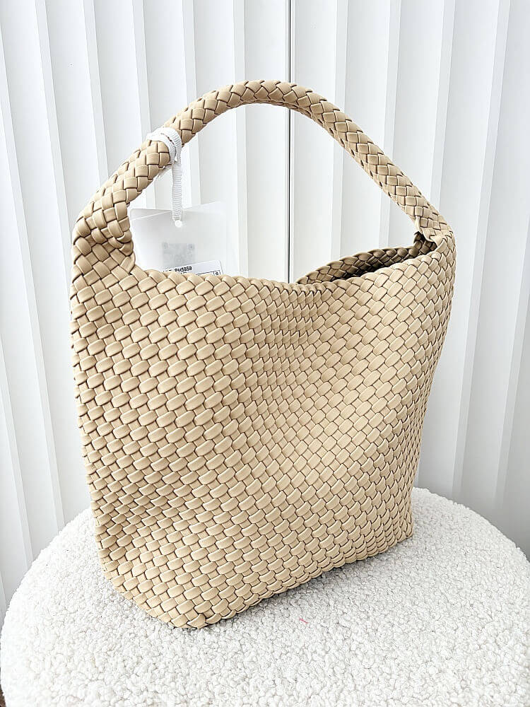 Torebka shopper na ramię beżowa plecionka