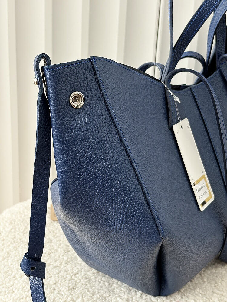 Laura Biaggi torebka shopperka skórzana kobaltowa