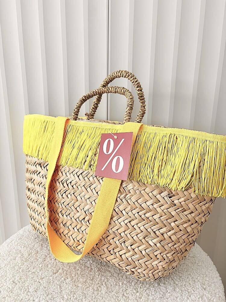 Nobo torba shopper koszyk beżowa frędzle z żółtym