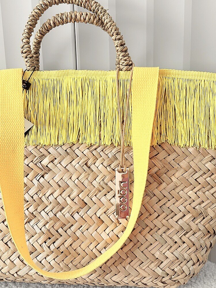 Nobo torba shopper koszyk beżowa frędzle z żółtym