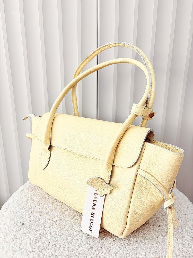 Laura Biaggi skórzana torba shopper na ramię żółta