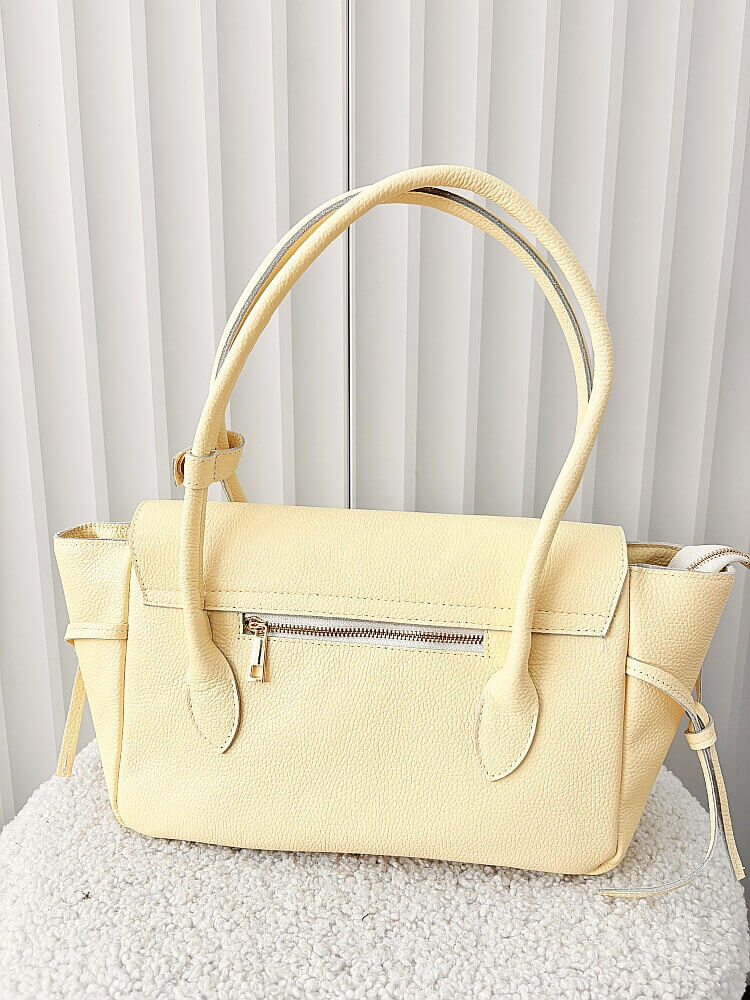 Laura Biaggi skórzana torba shopper na ramię żółta