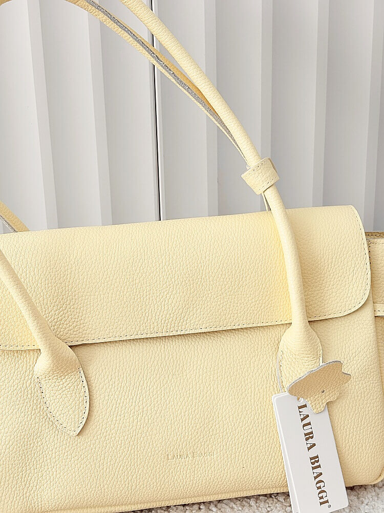 Laura Biaggi skórzana torba shopper na ramię żółta