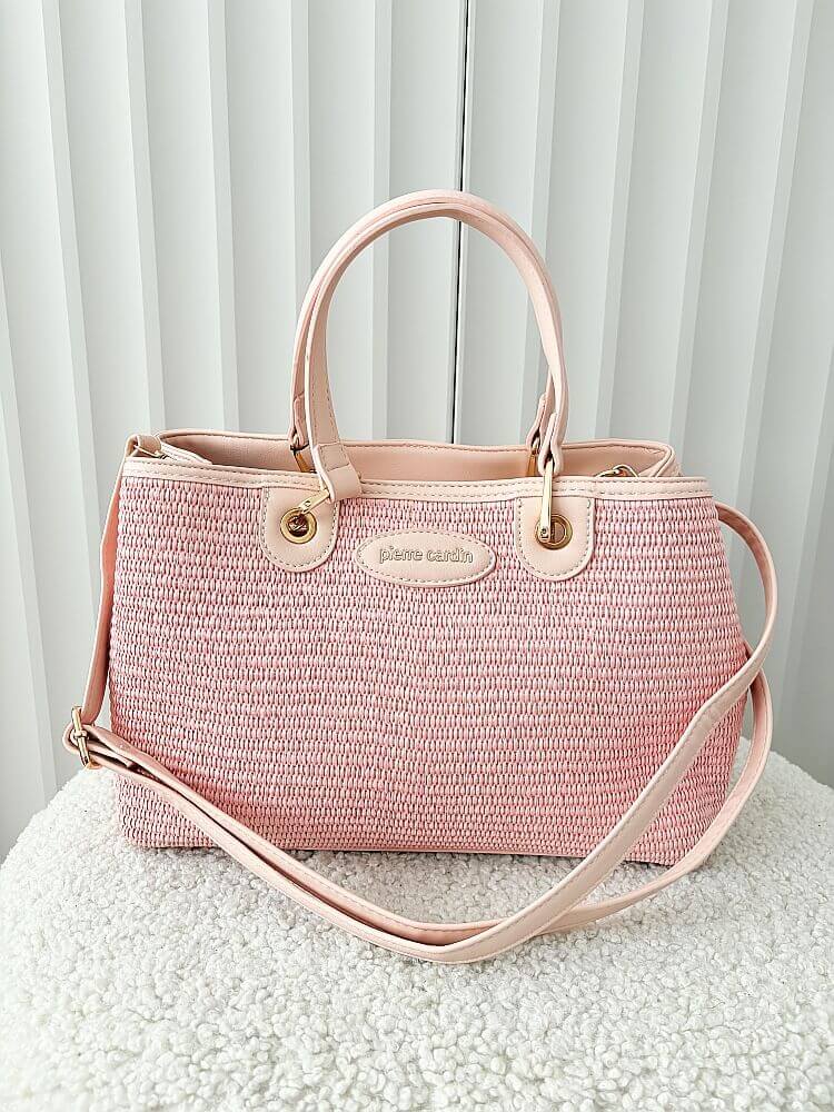 Pierre Cardin torebka shopper różowa plecionka