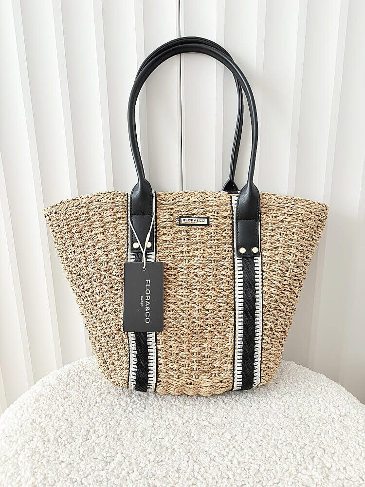 Flora&Co torebka shopper koszyk ciemnobeżowa z czarnym