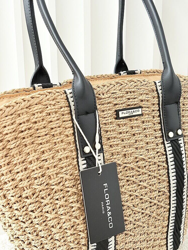 Flora&Co torebka shopper koszyk ciemnobeżowa z czarnym