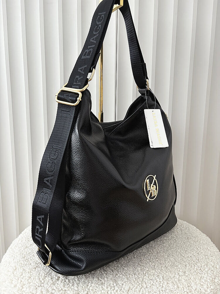 Laura Biaggi 2w1 torebka shopper plecak czarna lakierowana
