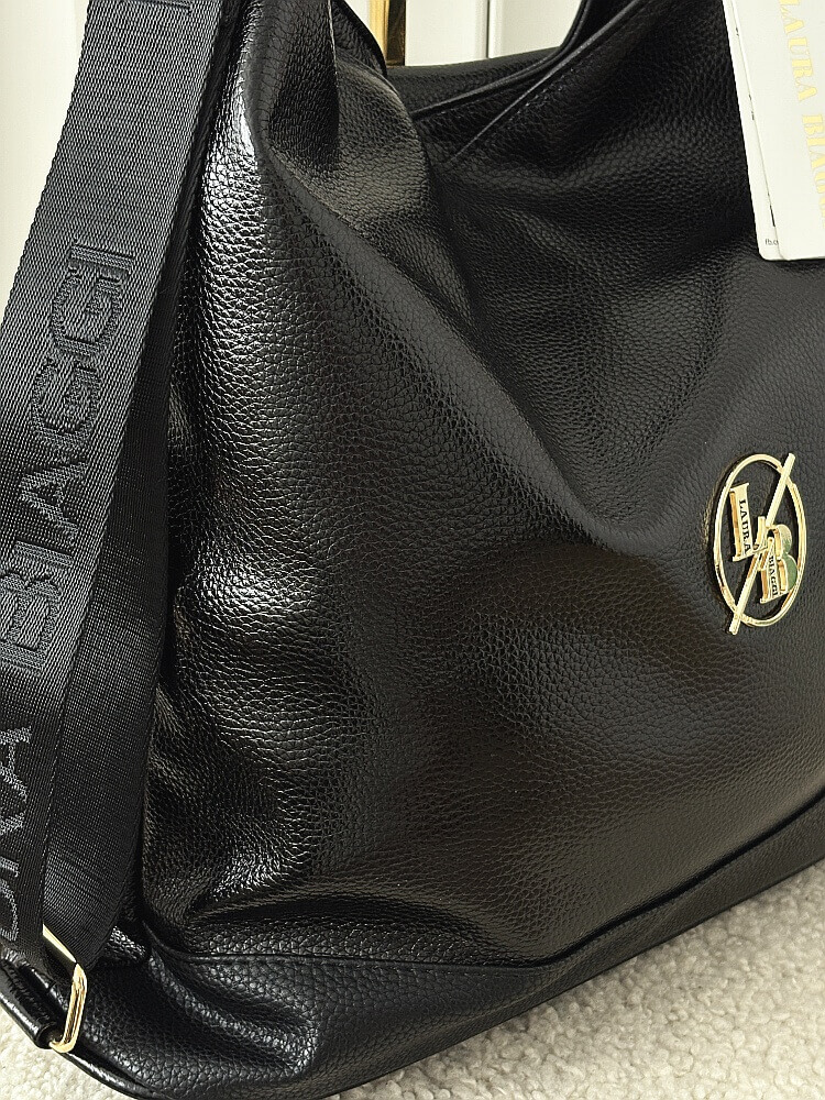 Laura Biaggi 2w1 torebka shopper plecak czarna lakierowana