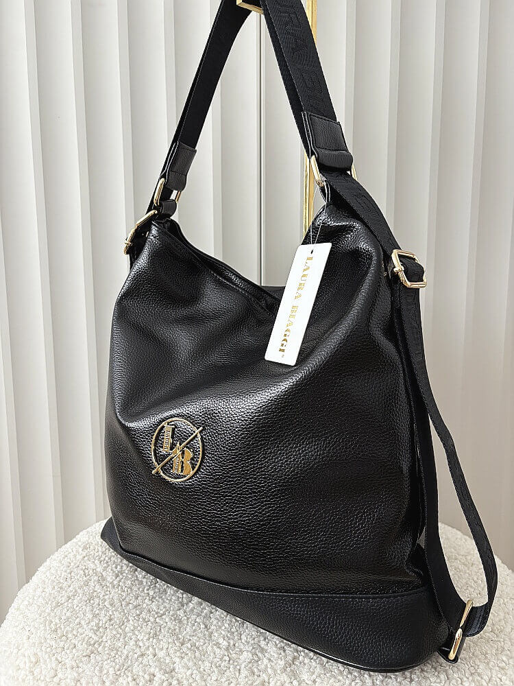 Laura Biaggi 2w1 torebka shopper plecak czarna lakierowana