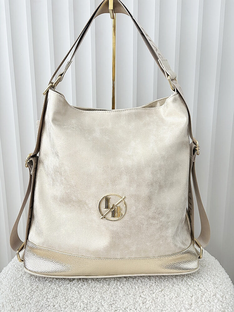 Laura Biaggi 2w1 torebka shopper plecak złota błyszcząca