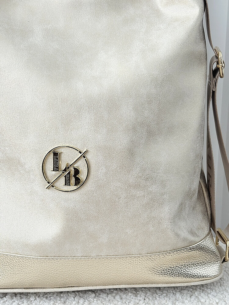Laura Biaggi 2w1 torebka shopper plecak złota błyszcząca