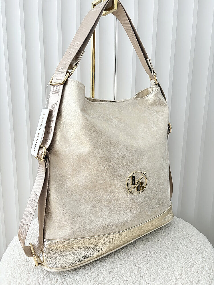 Laura Biaggi 2w1 torebka shopper plecak złota błyszcząca