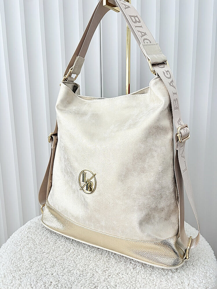 Laura Biaggi 2w1 torebka shopper plecak złota błyszcząca