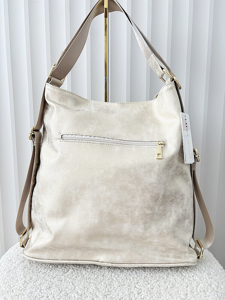 Laura Biaggi 2w1 torebka shopper plecak złota błyszcząca