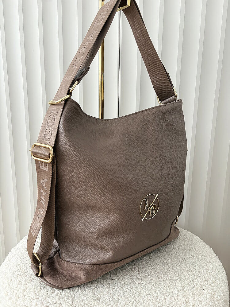 Laura Biaggi 2w1 torebka shopper plecak taupe