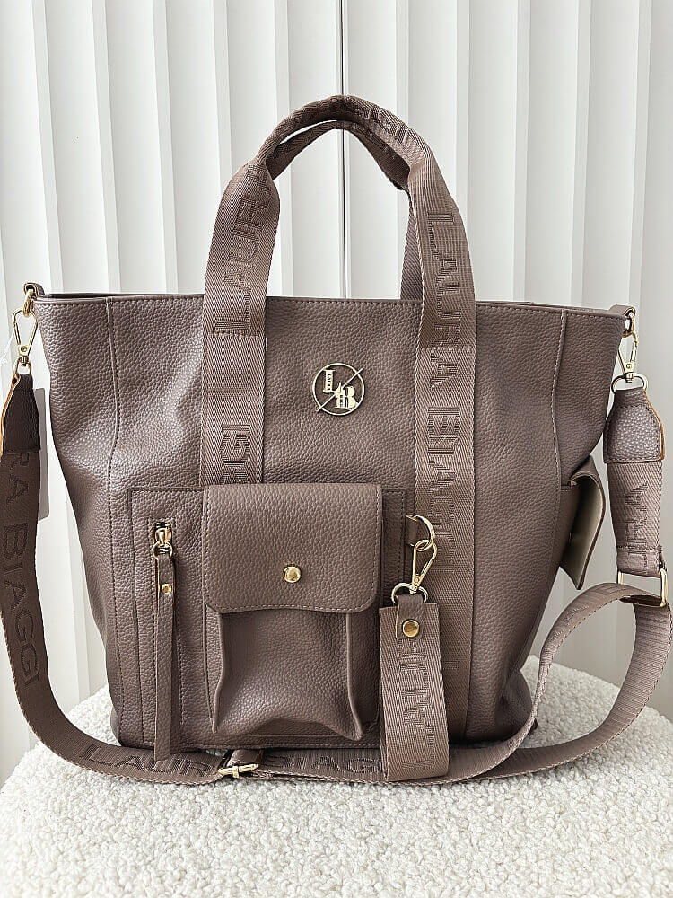 Laura Biaggi torba shopper taupe z kieszenią