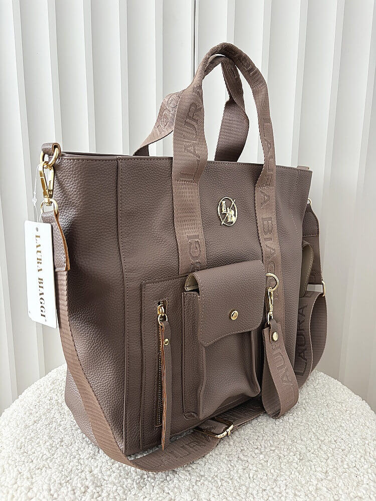 Laura Biaggi torba shopper taupe z kieszenią