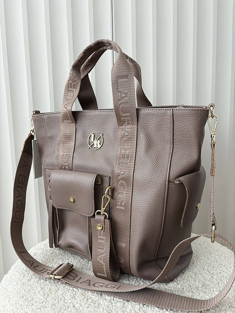 Laura Biaggi torba shopper taupe z kieszenią