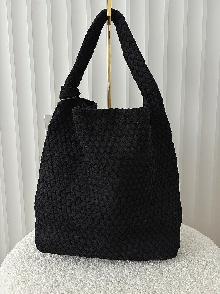 Torebka shopper na ramię czarna plecionka ekozamsz