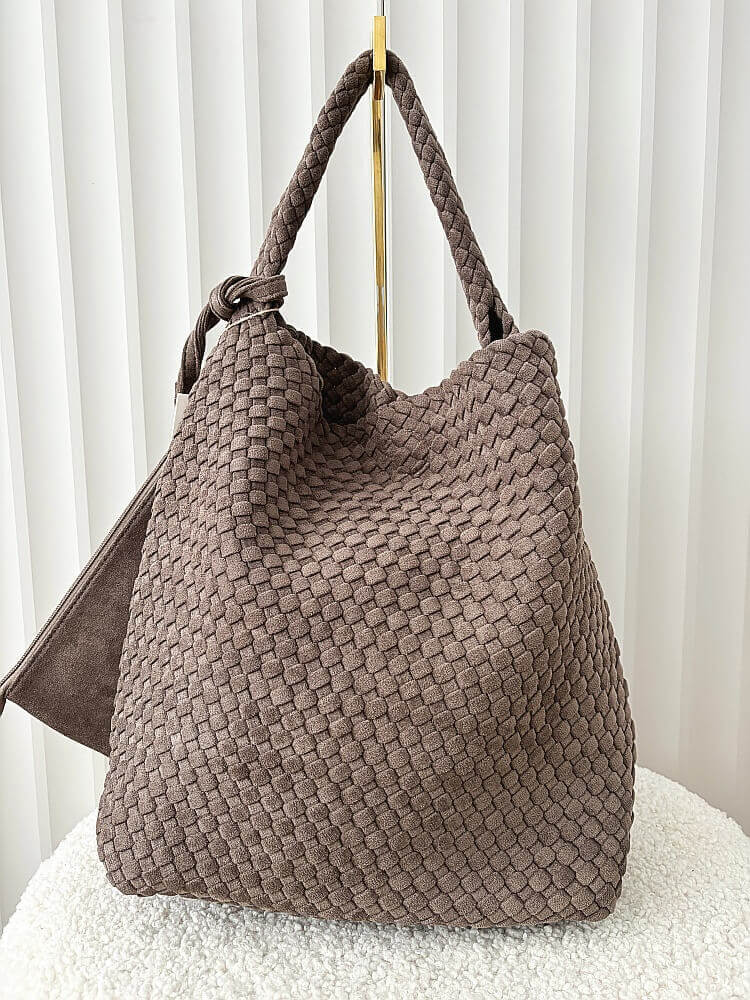 Torebka shopper na ramię brązowa plecionka ekozamsz