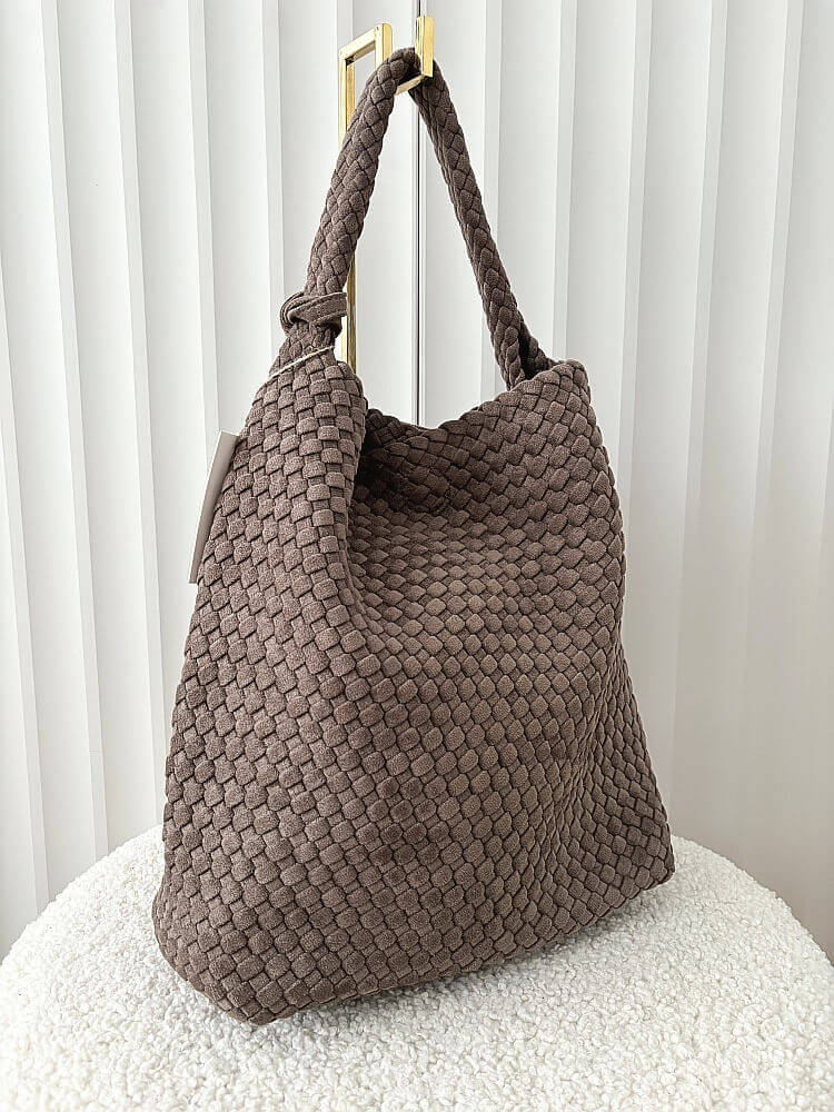 Torebka shopper na ramię brązowa plecionka ekozamsz