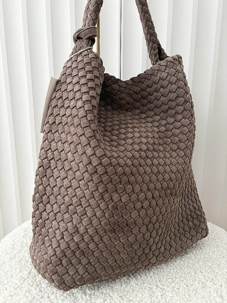 Torebka shopper na ramię brązowa plecionka ekozamsz