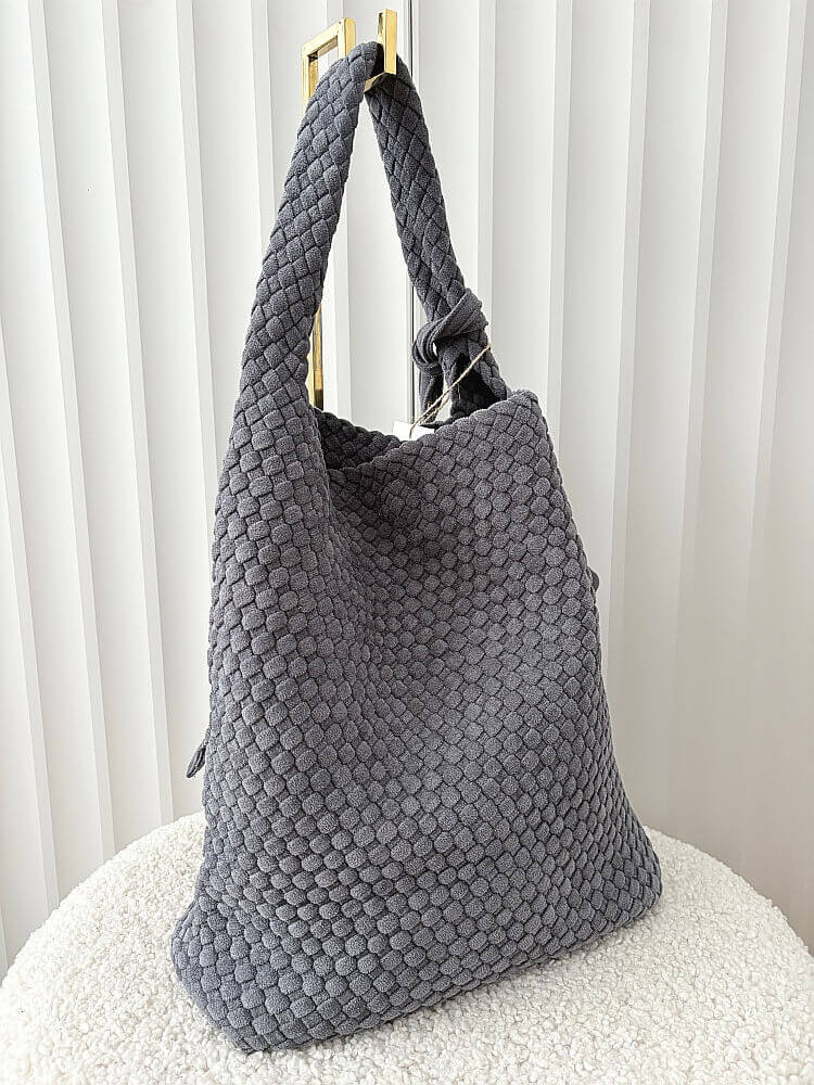 Torebka shopper na ramię szara plecionka ekozamsz