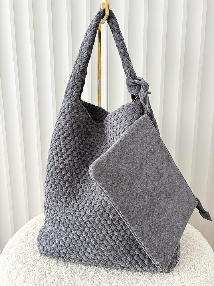 Torebka shopper na ramię szara plecionka ekozamsz