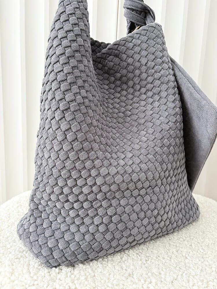 Torebka shopper na ramię szara plecionka ekozamsz
