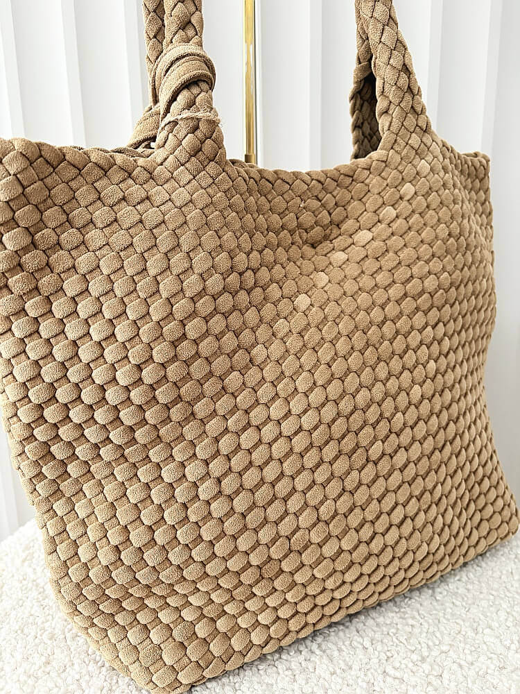 Torebka shopper ciemnobeżowa plecionka ekozamsz