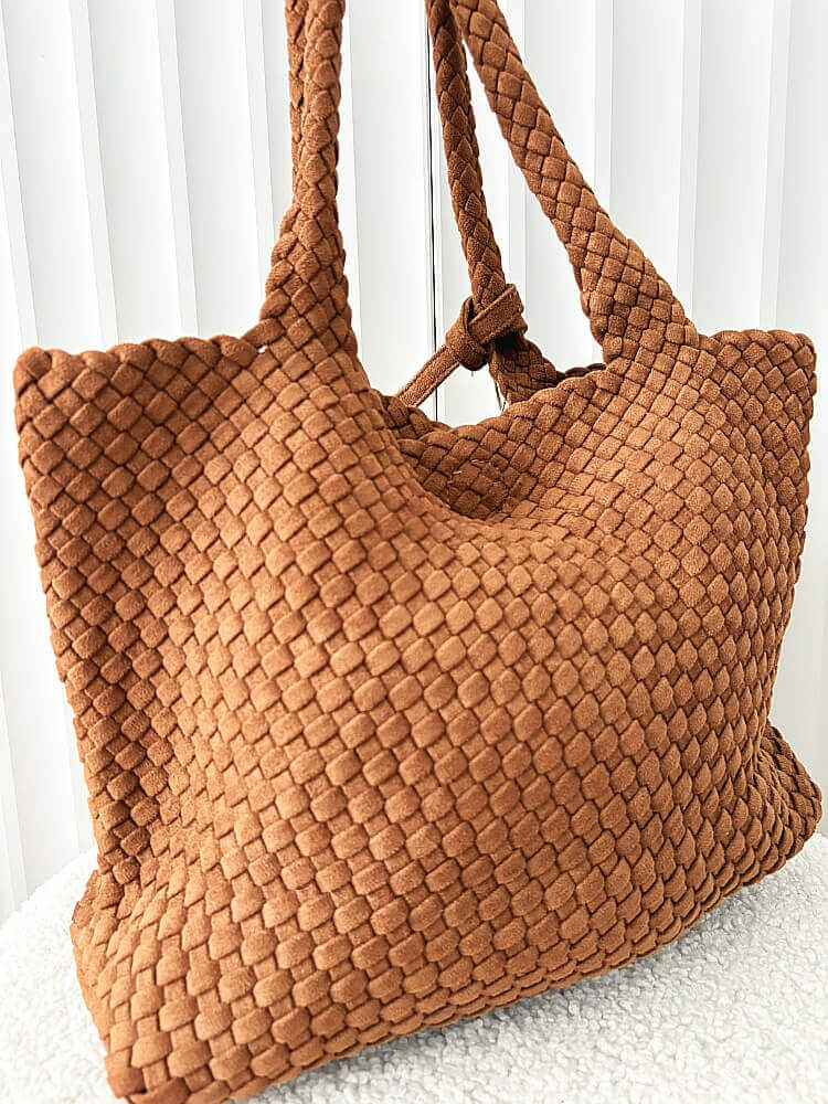 Torebka shopper camelowa plecionka ekozamsz