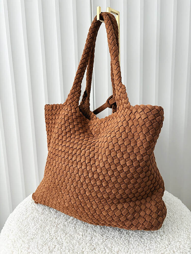 Torebka shopper camelowa plecionka ekozamsz