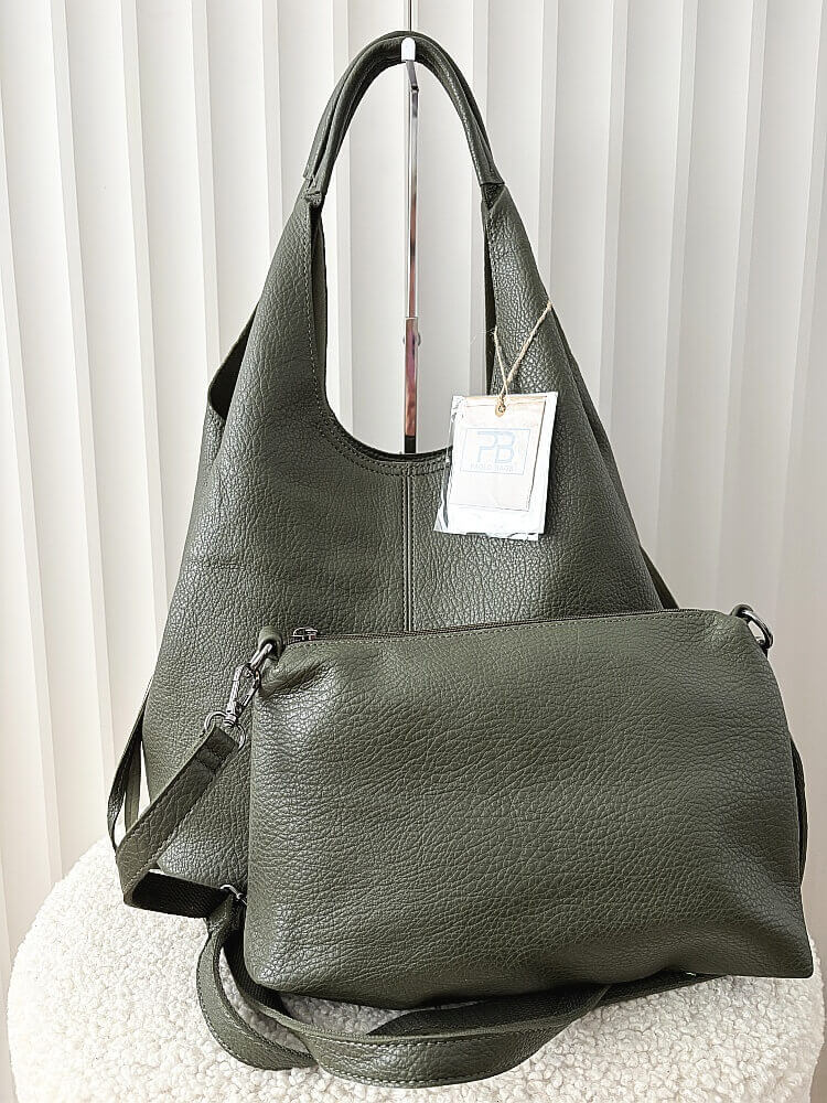 Torebka shopper na ramię i listonoszka 2w1 zielona