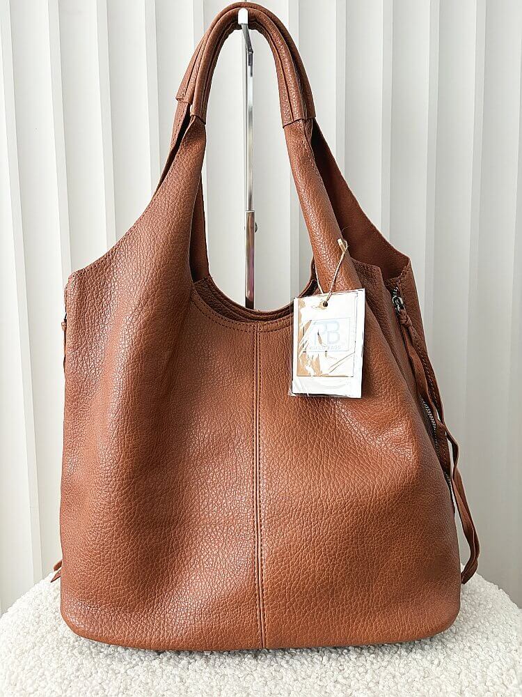 Torebka shopper na ramię i listonoszka 2w1 camelowa