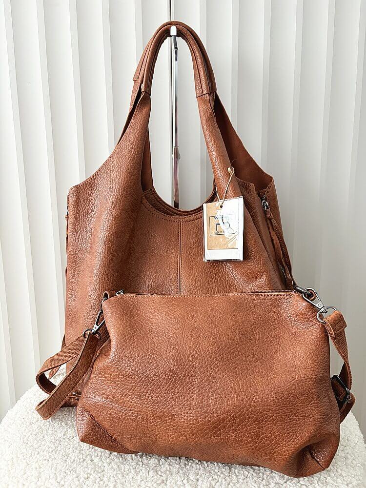 Torebka shopper na ramię i listonoszka 2w1 camelowa