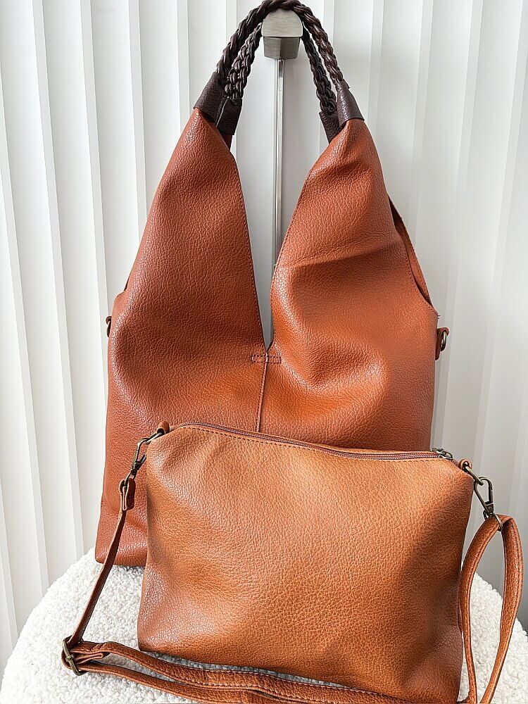 Maxfly torebka shopper na ramię i listonoszka 2w1 camelowa