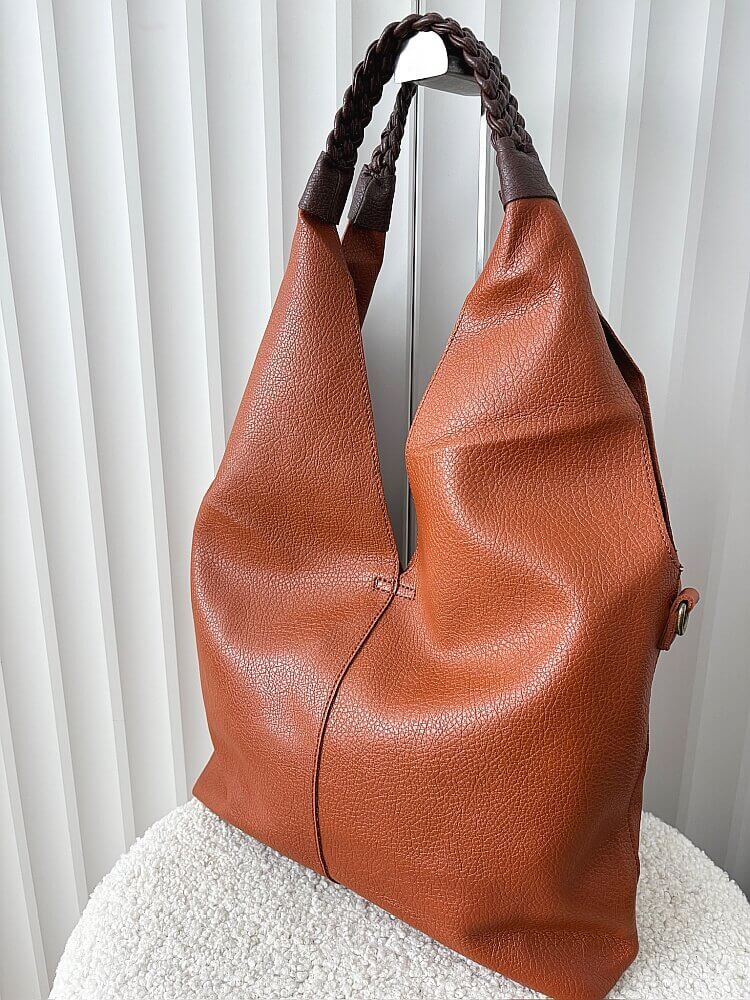 Maxfly torebka shopper na ramię i listonoszka 2w1 camelowa