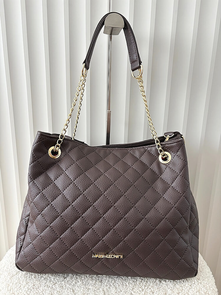 Massimo Contti torba shopper pikowana czekoladowa