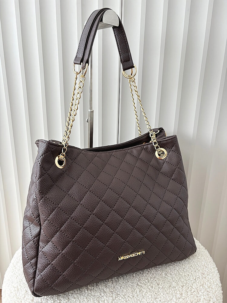 Massimo Contti torba shopper pikowana czekoladowa