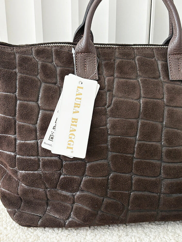Laura Biaggi torba shopper zamszowa czekoladowa design