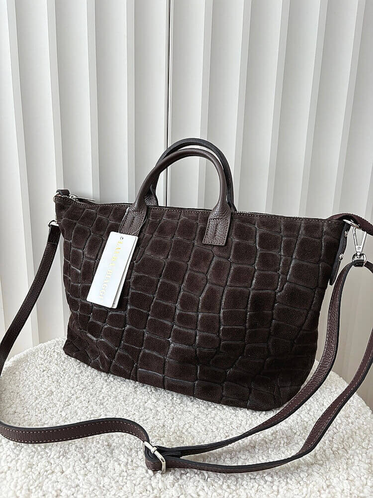 Laura Biaggi torba shopper zamszowa czekoladowa design