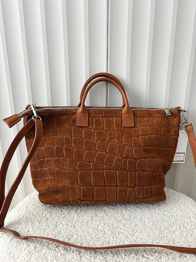 Laura Biaggi torba shopper zamszowa camelowa design