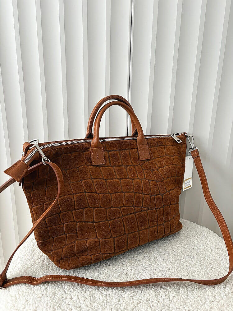 Laura Biaggi torba shopper zamszowa camelowa design