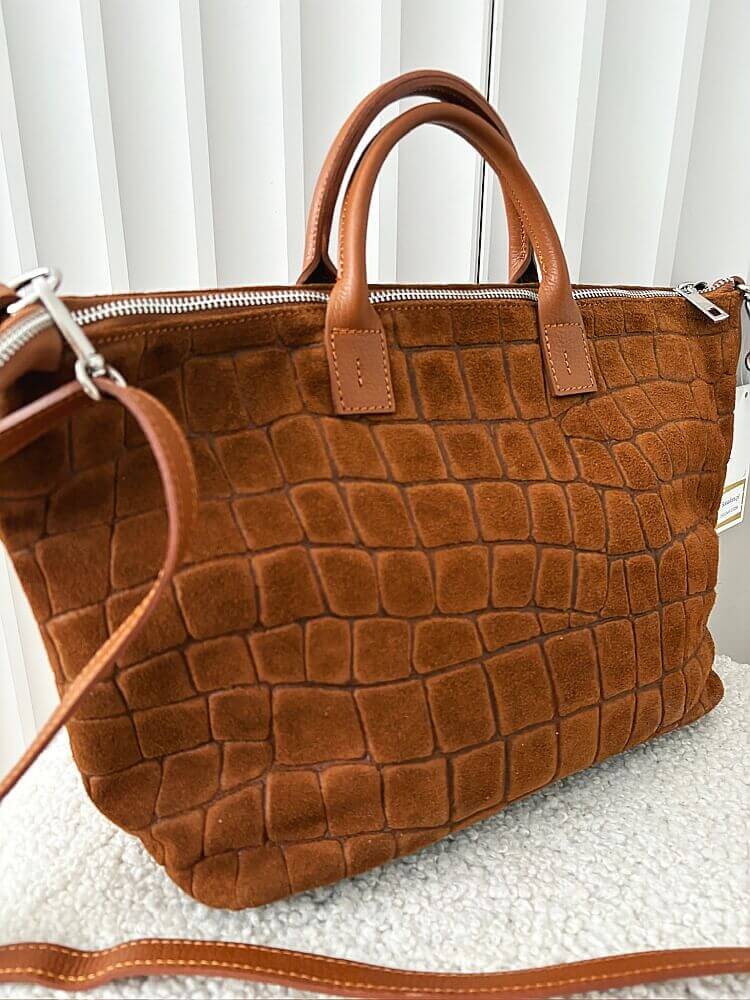 Laura Biaggi torba shopper zamszowa camelowa design