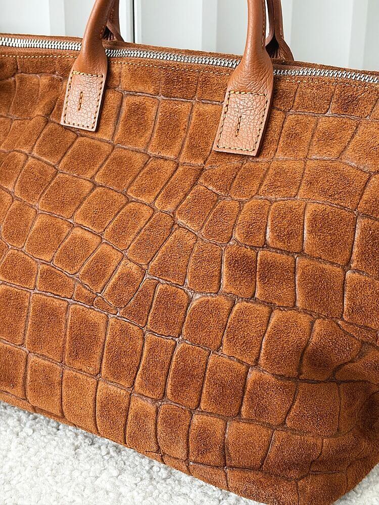 Laura Biaggi torba shopper zamszowa camelowa design