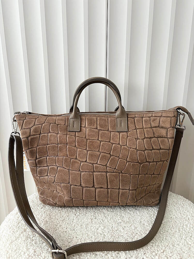 Laura Biaggi torba shopper zamszowa taupe design