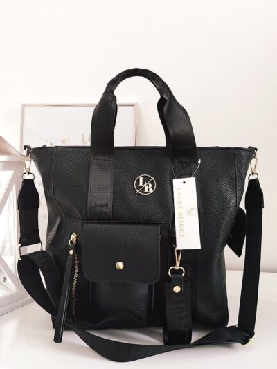 Laura Biaggi torba shopper czarna z kieszenią