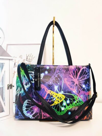 Massimo Contti torebka shopper czarna z printem motyle